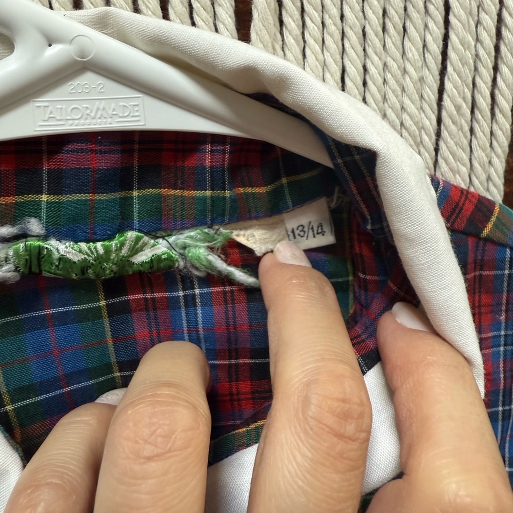 Vintage Plaid Button-Down Shirt in Red, Blue & Green with White Collar - Picture 2 of 3